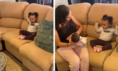 A young girls reaction to her newborn brother is hilariously unexpected.