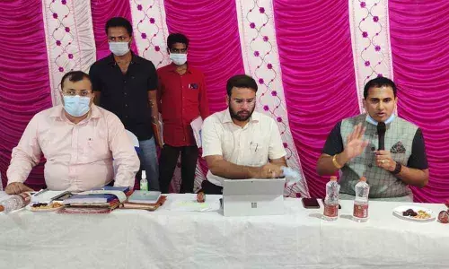 District Collector and Electoral Officer V Vijaya Rama Raju addressing the contesting candidates at a meeting in Badvel on Monday.