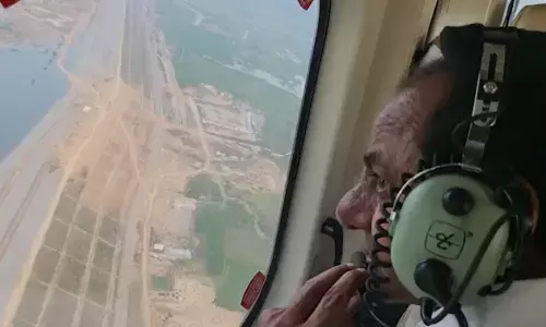 CM KCR makes aerial survey of Mallannasagar reservoir