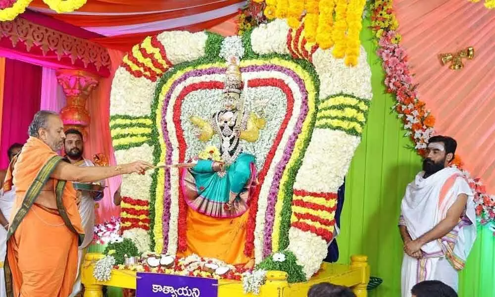 Goddess Bhramarambika gives darshan as Katyayani