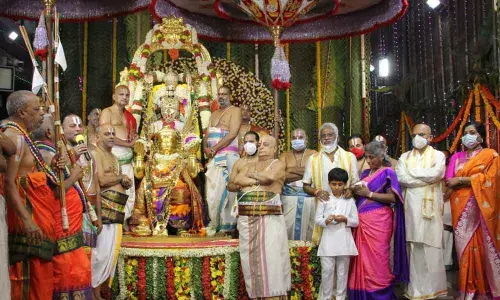 Lord Malayappa Swamy is taken on Hanumantha Vahanam