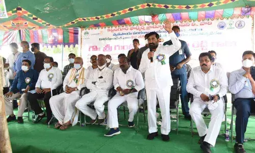 Minister G Jagadish Reddy addressing people in Kattangur on Tuesday