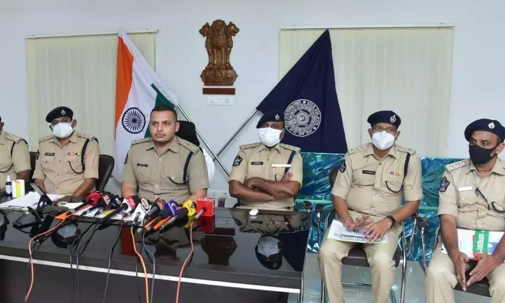 Krishna district Superintendent of Police Siddharth Kaushal addressing the media in Vijayawada on Wednesday