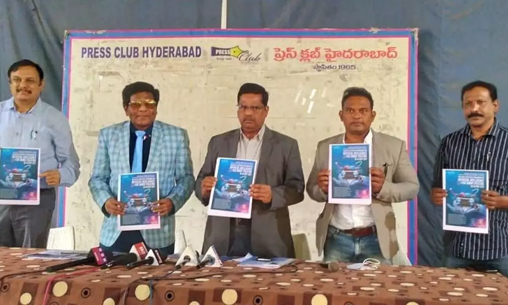 NALSAR Registrar Prof V Balakista Reddy, CHSS Founder and Executive Director, Dr Ramesh Kanneganti and others announcing certificate programme at a meeting in Hyderabad on Saturday