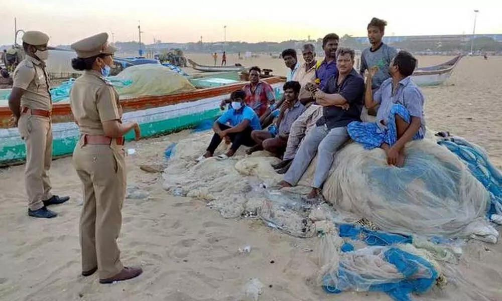 Coastal Security Group officials of the Tamil Nadu police sensitising fishermen in Nagapattinam to the risks of crossing International Maritime Boundary Line for fishing.