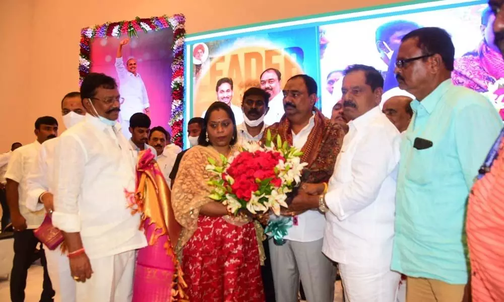 M Vijayananda Reddy taking oath as the vice-chairman of APSRTC in Guntur on Monday