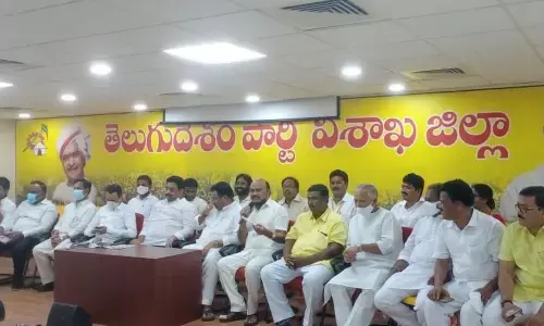 Former minister Ch Ayyanna Patrudu speaking to the media in Visakhapatnam on Monday