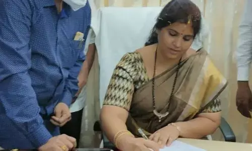 Piriya Vijaya assuming charge as the Zilla Parishad chairperson in Srikakulam on Monday