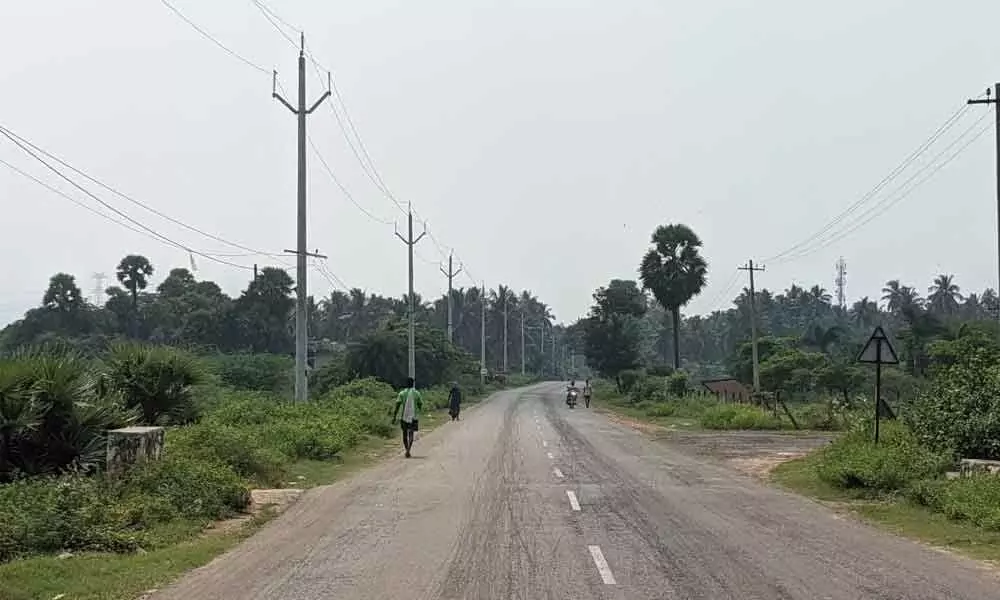 A view of a lane at Anakapalle with recently installed spun poles