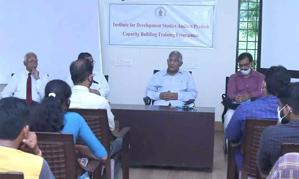 Experts addressing participants at capacity building training programme that commenced at AUCE in Visakhapatnam on Tuesday