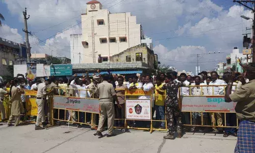 Police erected barricades in Kuppam to prevent a clash between TDP and YSRCP supporters at Kuppam on Friday