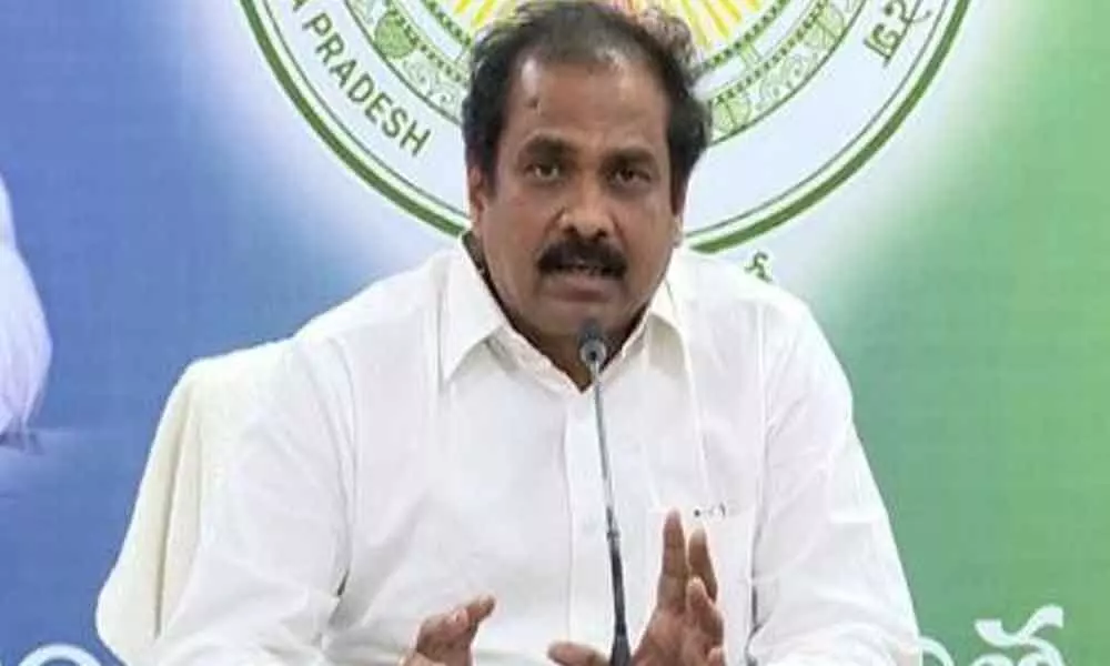 Agriculture Minister  K Kannababu addressing a press conference at YSRCP central office in Tadepalli on Saturday