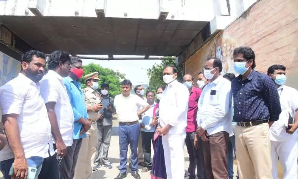 Local MLA Bhumana Karunakar Reddy along with Mayor Dr R Sirisha and Municipal Commissioner PS Girisha inspecting the RUB site in Tirupati on Saturday.