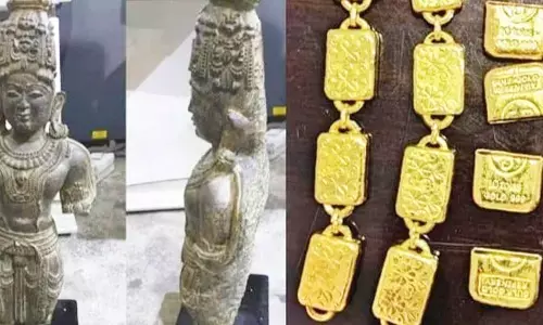 Antique idol of Maha Vishnu, gold biscuits seized at Bengaluru airport