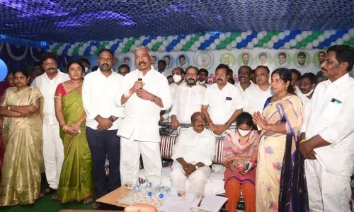 Panchayat Raj Minister P Ramachandra Reddy addressing a meet held at Madanapalli on Sunday