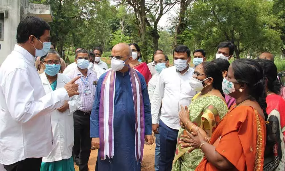 TTD Executive Officer K S Jawahar Reddy inspecting the site near Ruia Hospital for housing the newly inaugurated children’s hospital, in Tirupati on Monday.