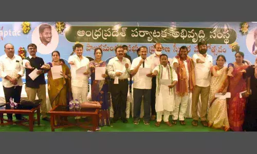 Directors of AP Tourism Development Corporation taking oath of office in Vijayawada on Monday