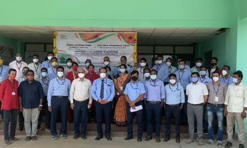 Rajamahendravaram Airport staff taking pledge against corruption on Tuesday