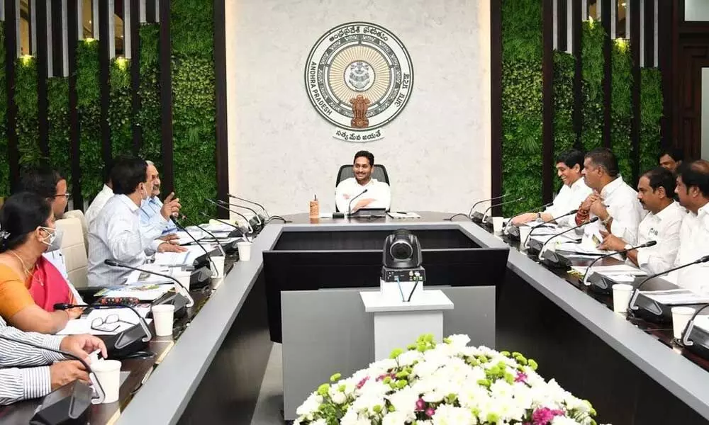 Chief Minister YS Jagan Mohan Reddy chairs SIPB meet at his camp office in Tadepalli on Wednesday