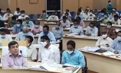 Special Chief Secretary Ajay Jain addressing the review meeting At Collector office in Srikakulam on Wednesday