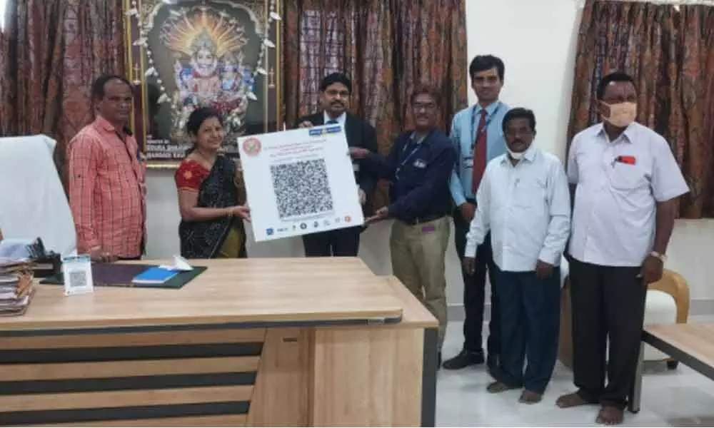 Yadadri Temple EO N Geeta Reddy releasing QR Code in Hyderabad on Saturday