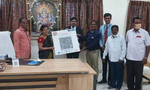 Yadadri Temple EO N Geeta Reddy releasing QR Code in Hyderabad on Saturday