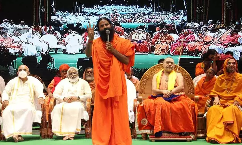 Yoga Guru Baba Ramdev speaking at the valedictory of the TTD’s  two-day Go Sammelan  in Tirupati  on Sunday