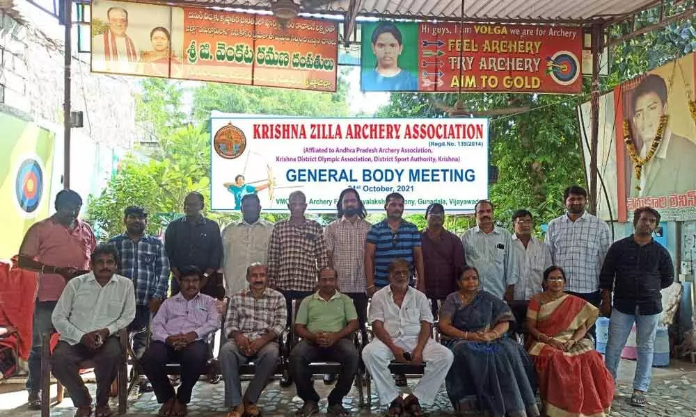 Newly-elected office-bearers of the Krishna district archery association