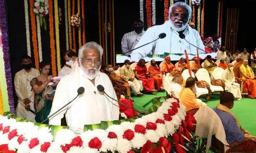 TTD Chaiman Y V Subba Reddy addressing the valedictory of two-day Go Sammelan at Mahati Auditorium in Tirupati on Sunday