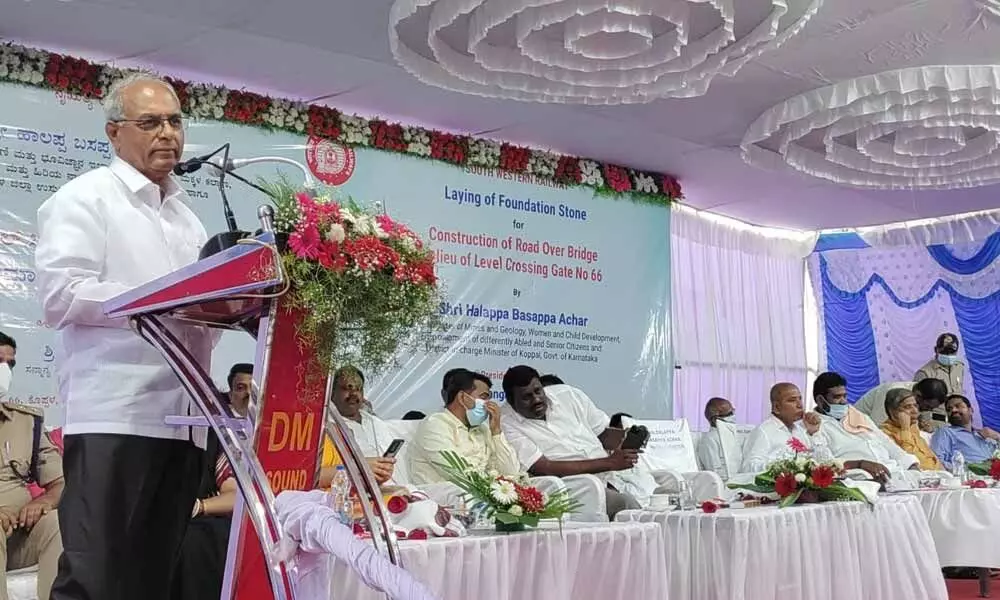 Foundation stone for construction of road-over-bridge at Koppal laid