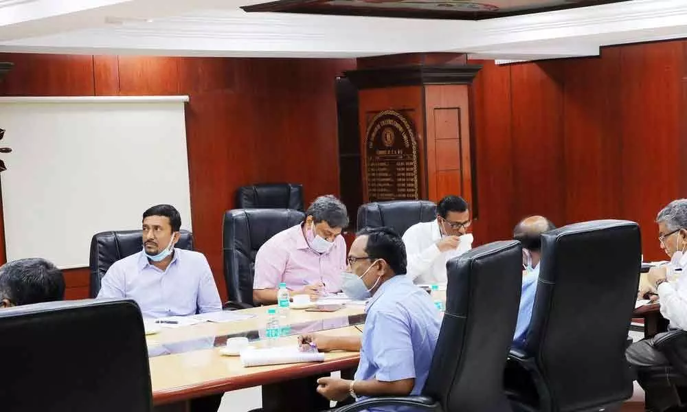 SCCL CMD N Sridhar holding review meeting in Singareni Bhavan at Hyderabad on Tuesday