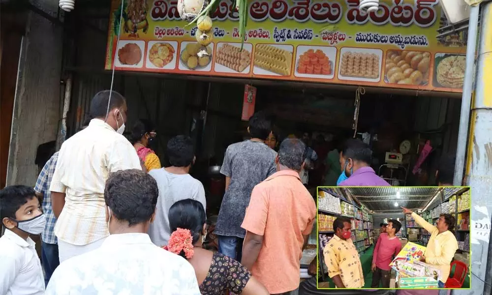 Crackers’ shops wear a deserted look while shops selling Deepavali tradition sweets and see a brisk business in Tirupati on Wednesday (Hans Photos: Kalakata Radha Krishna)