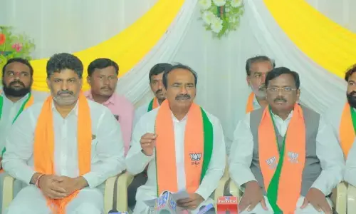 Huzurabad MLA-elect Eatala Rajender speaking with the media in Huzurabad town on Wednesday