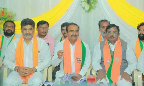 Huzurabad MLA-elect Eatala Rajender speaking with the media in Huzurabad town on Wednesday