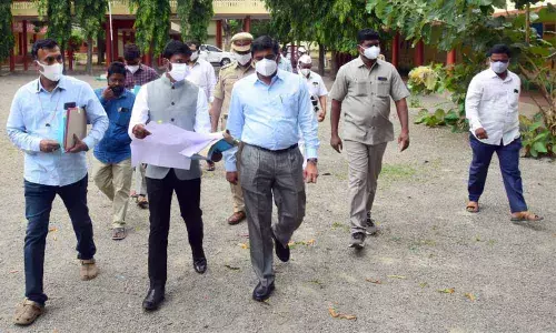 Krishna district Collector J Nivas inspecting poll preparations in Kondapalli on Wednesday