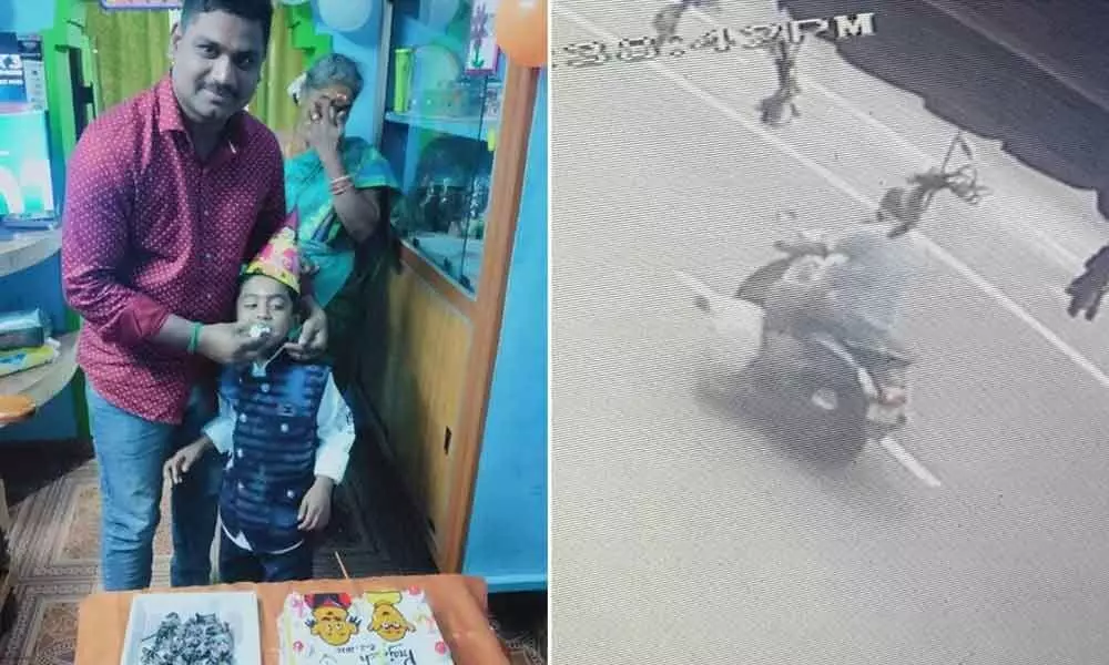 Kalainesan and his son Pradeesh (left); a screengrab from the CCTV footage of the incident. (Pic Courtesy: Indian Express)