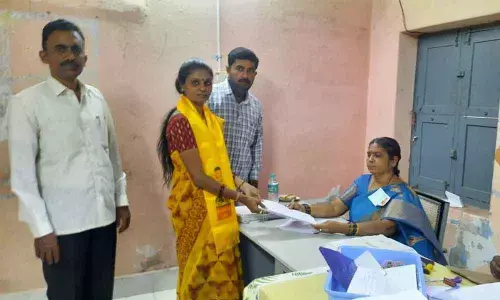 A TDP candidate files nomination papers for Kuppam municipal elections on Friday