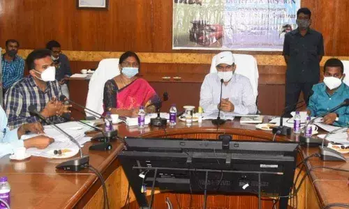 District Collector A Mallikarjuna addressing the meeting at Collector office in Visakhapatnam on Friday