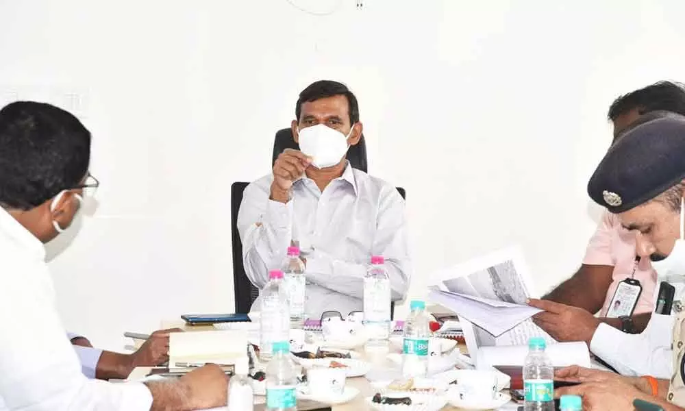 District Collector P Koteshwara Rao addressing a meeting on the maintenance of Orvakal airport at the airport administrative block in Kurnool on Saturday