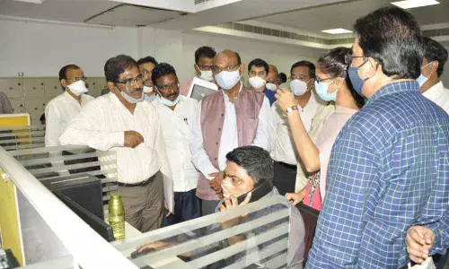 APERC Chairman C V Nagarjuna Reddy, other members P Rajagopal Reddy, Thakur Ram Singh and APEPDCL CMD K Santhosha Rao visiting centralised call centre in Visakhapatnam on Saturday