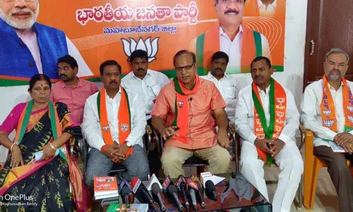 BJP Telangana Treasurer Shanti Kumar speaking to media in Mahabubnagar on Saturday