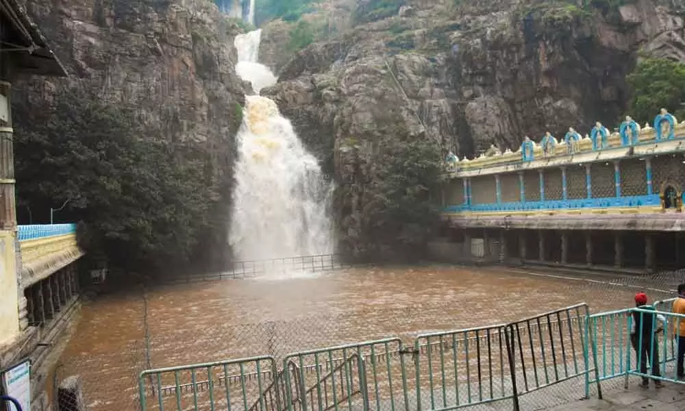 Water flowing in full swing at Kapilatheertham waterfall in Tirupati