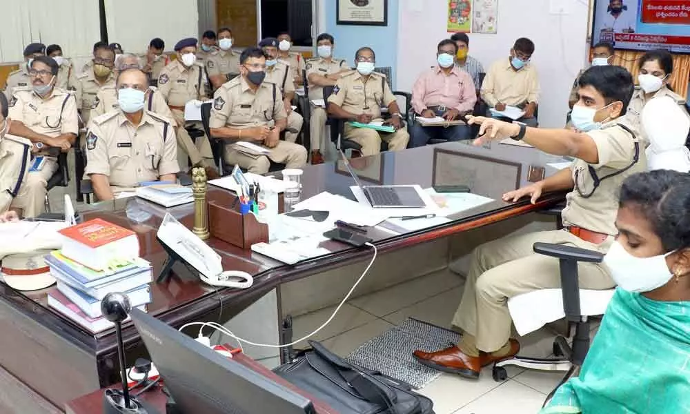 Urban SP Ch Venkata Appala Naidu at DPO in Tirupati on Tuesday instructing the police officials on security measures to be provided for SZCM which will be held at Taj Hotel in Tirupati on November 14