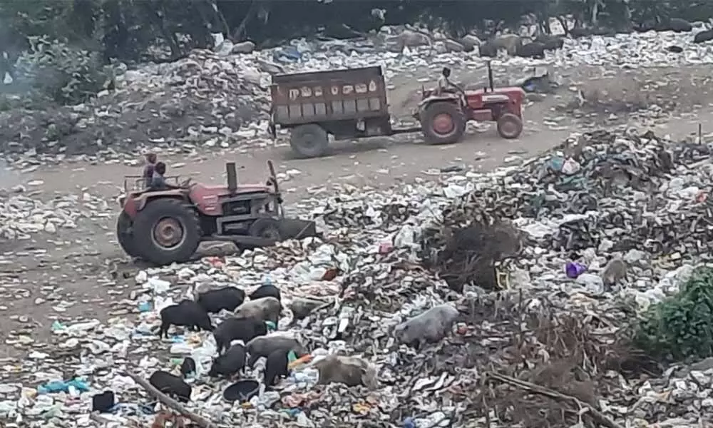 The Grampanchayat tractors dumping garbage nearby Godavari place at Karakattta in Bhadrachlam