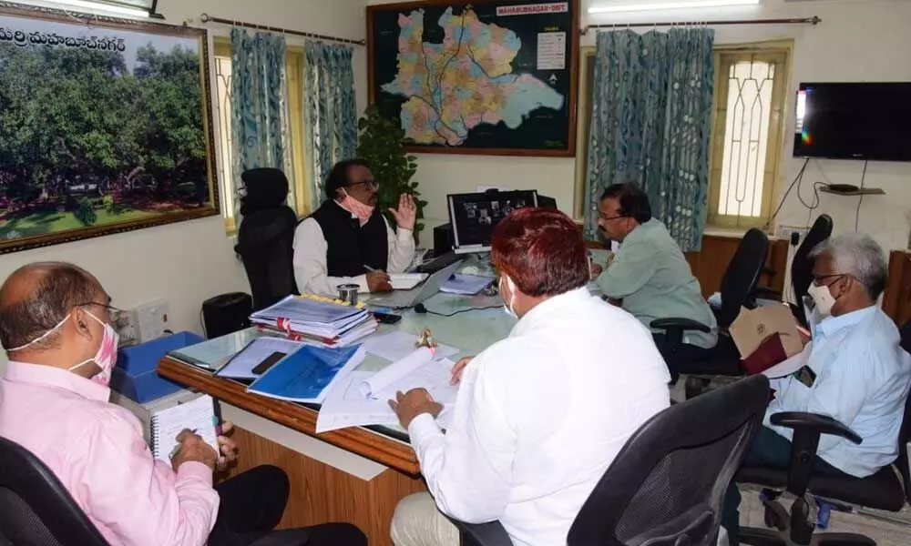 District collector S Venkat Rao during a review meeting with the officials in Mahabubnagar on Tuesday