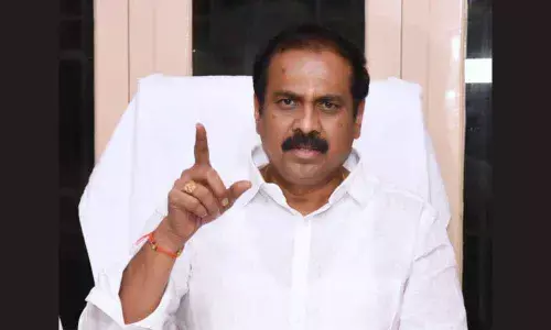 Agriculture Minister Kurasala Kannababu addressing the media in Kakinada on Tuesday