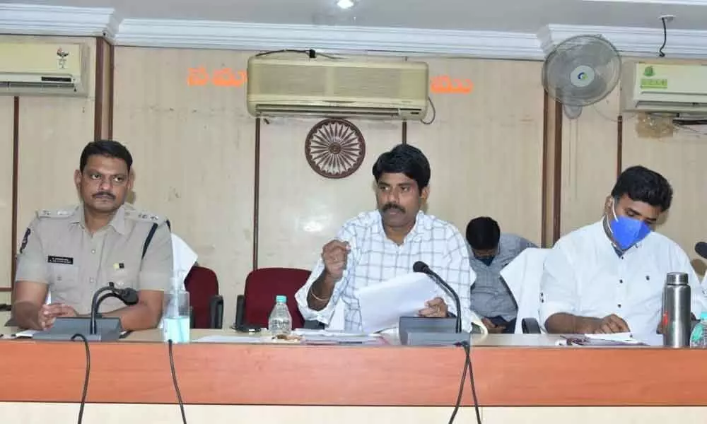 District Collector Narayana Reddy holding meeting with people’s representatives on MLC polls in Nizamabad on Wednesday