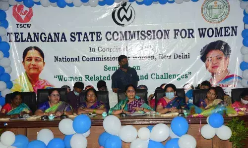 State Womens chairman Sunita Laxma Reddy speaking at a seminar in Mahabubangar on Wednesday