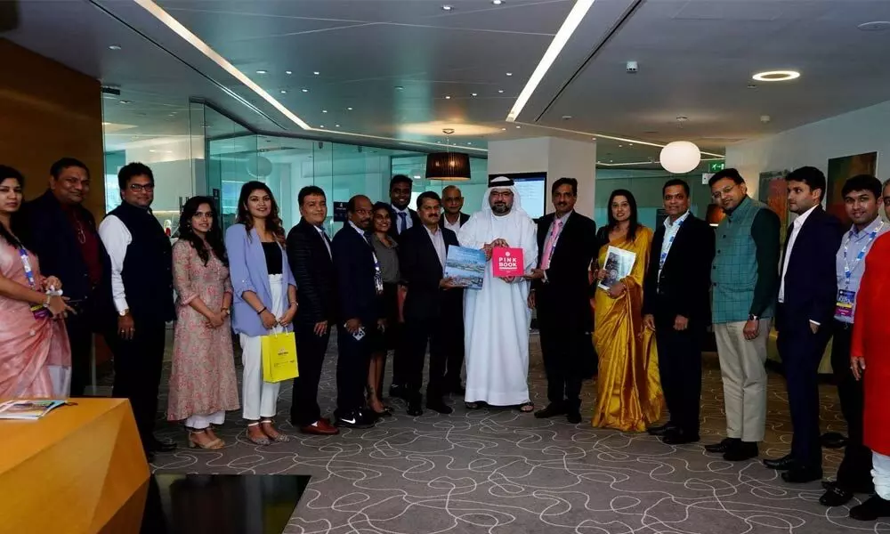 EV Narsimha Reddy, MD, TSIIC and Bhasker Reddy, President, FTCCI along with Omar Khan, Director, DCCI and other delegates during the FTCCI-Dubai Chambers meeting in Dubai