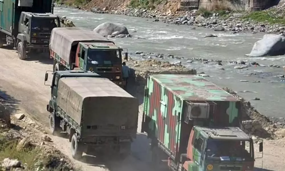 An army convoy carrying military material on its way to Ladakh amid border tension with China at Manali-Leh highway. (File Photo | PTI)